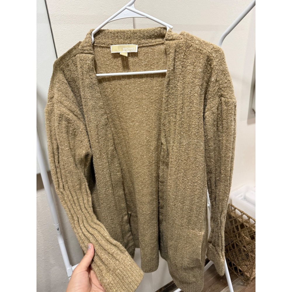 Michael Kors Womens Tan Ribbed Boucle Open Front Cardigan Sweater Size M - Picture 1 of 5